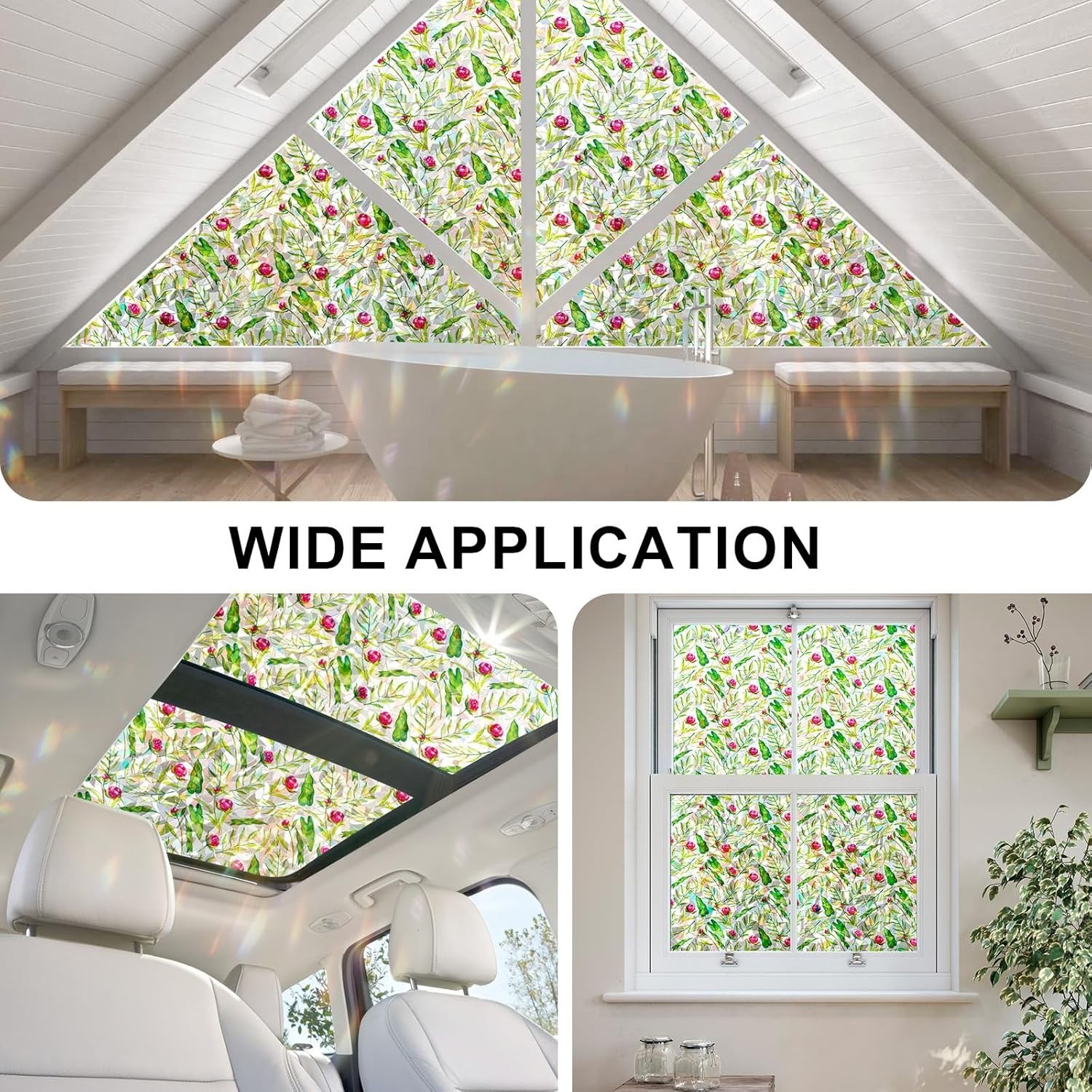 Transform Your Space with Rainbow Floral Window Film – Easy Install, Non-Glue