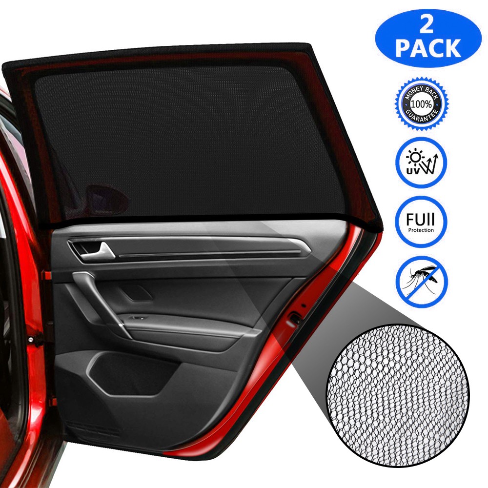 2PCS Car Rear Window Sun Shade Mosquito Net UV Protection Breathable for Sedan
