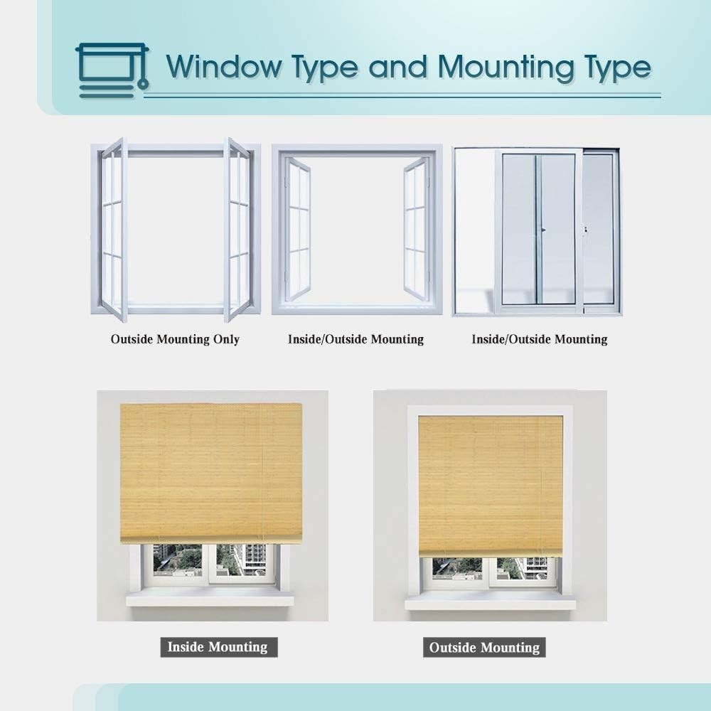 TJ GLOBAL Cordless Bamboo Roman Window Blind Sun Shade W23″ x L72″