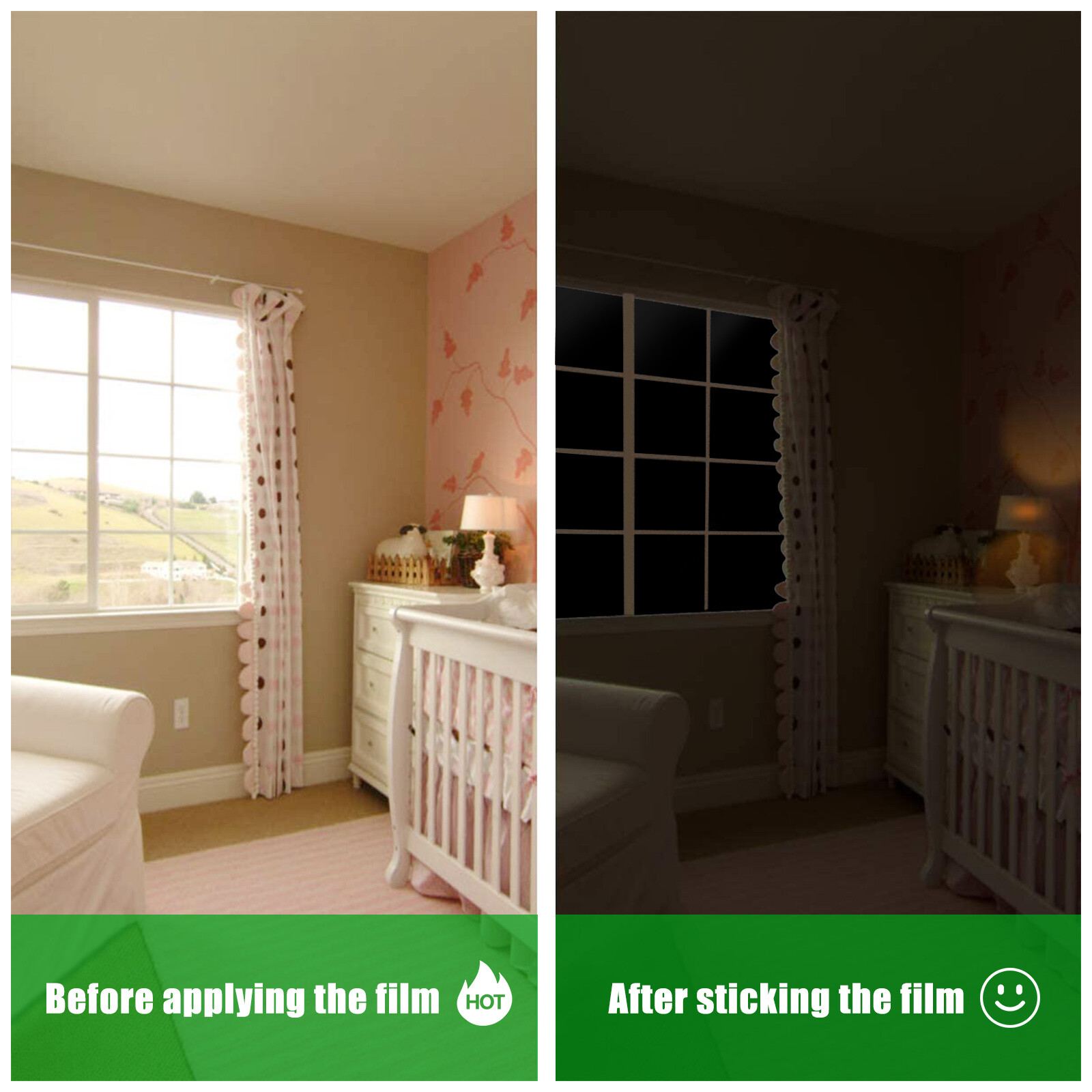 Blackout Window Film 100% Light Blocking Room Darkening UV Static Cling Cover
