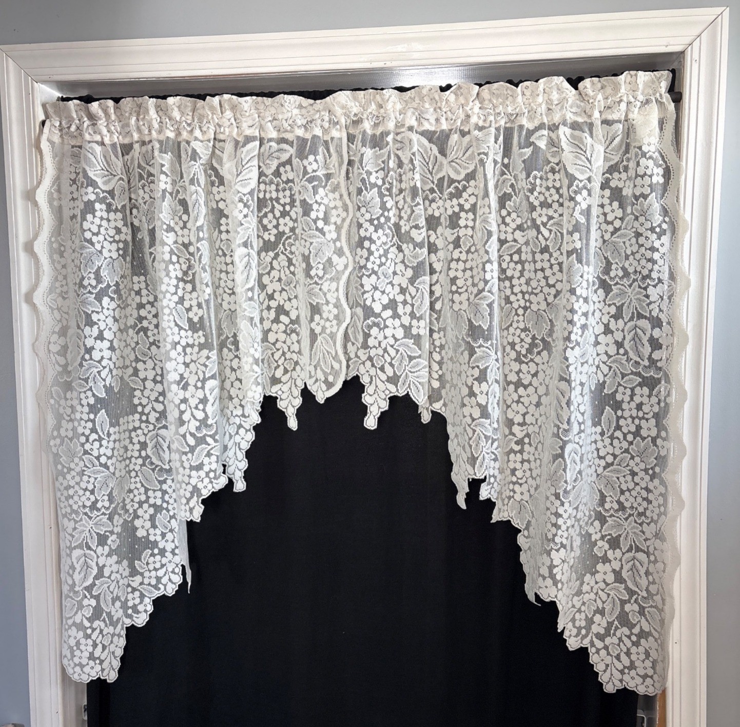 Sheer Floral Lace Cream Curtain Swag 72″W x 39″L Elegant Window Treatment