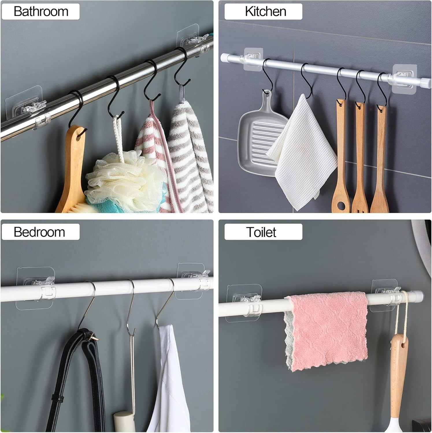 Adjustable No-Drill Curtain Rod Holders – 8 Transparent Brackets for Easy Setup
