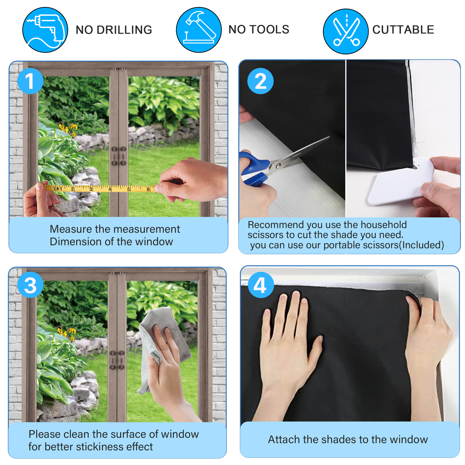 LazBlinds 100% Blackout Door Curtain, No Tools No Drill Cordless Blinds for
