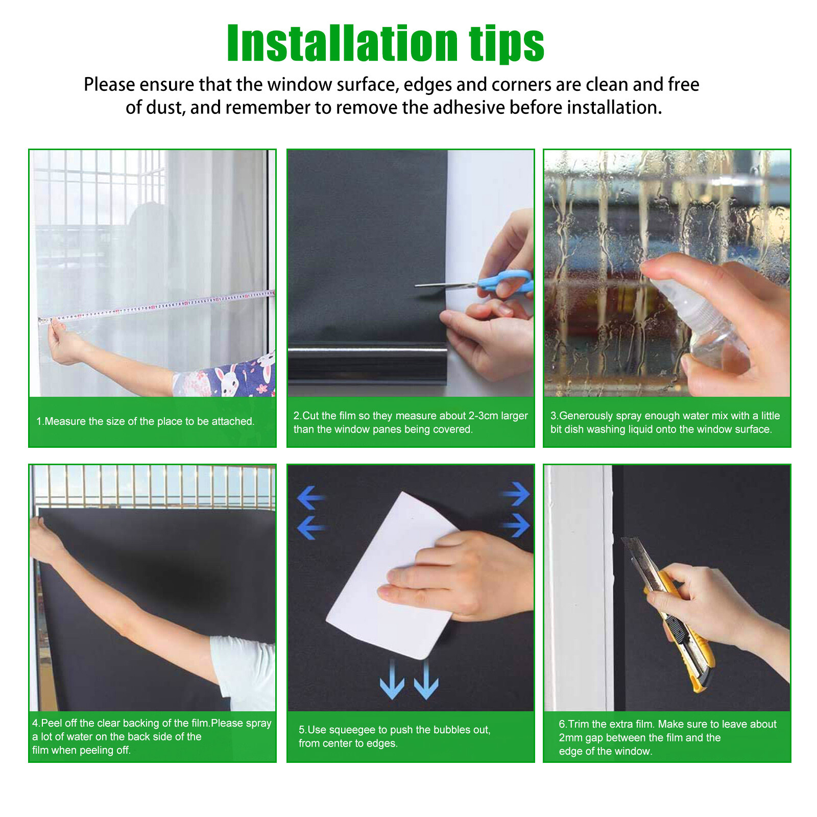 Static Cling Blackout Window Film 100% UV Blocking Thick Black Tinting Cover Set