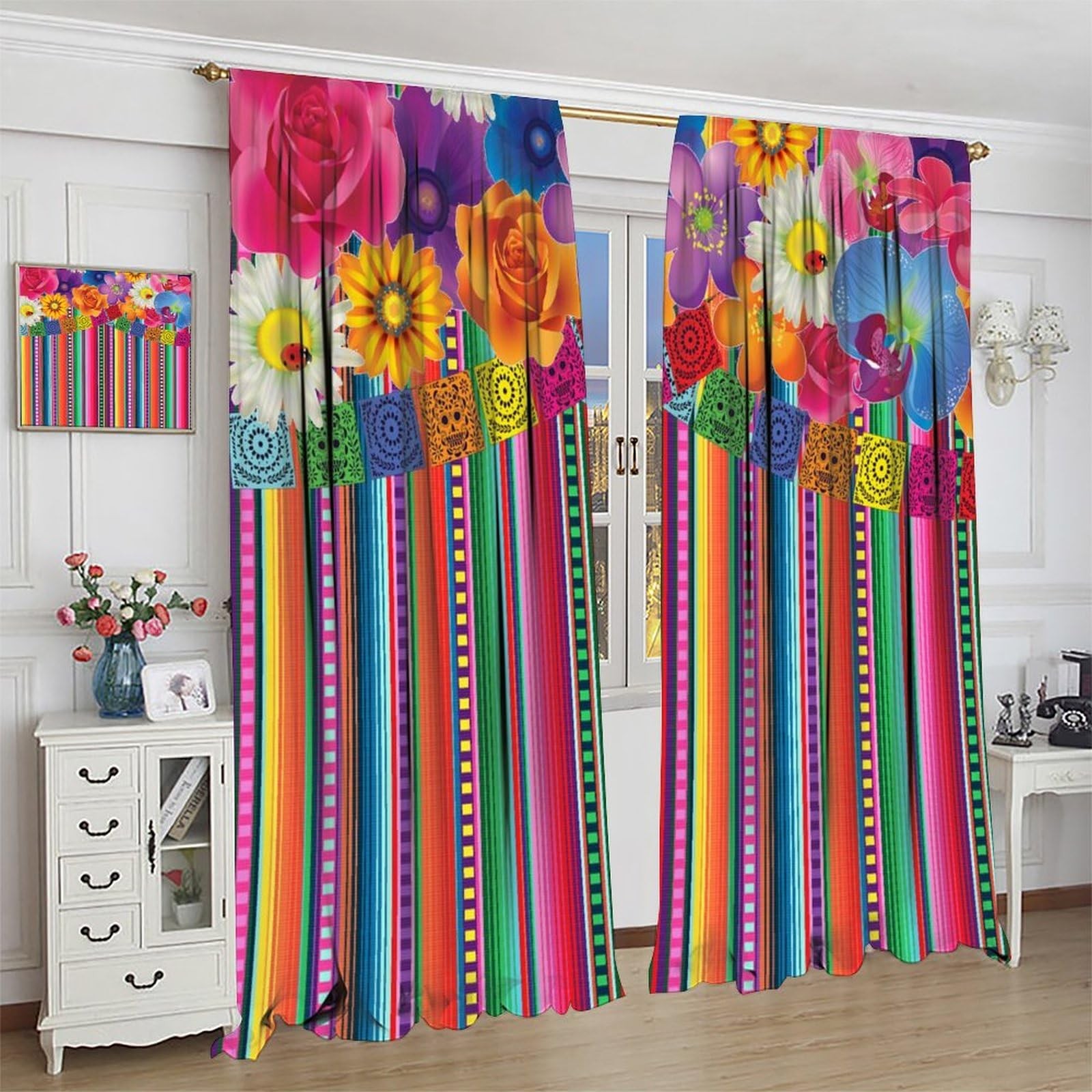 Carnival Mexican Curtains,Colorful Striped Abstract Geometric Mexican Day of …