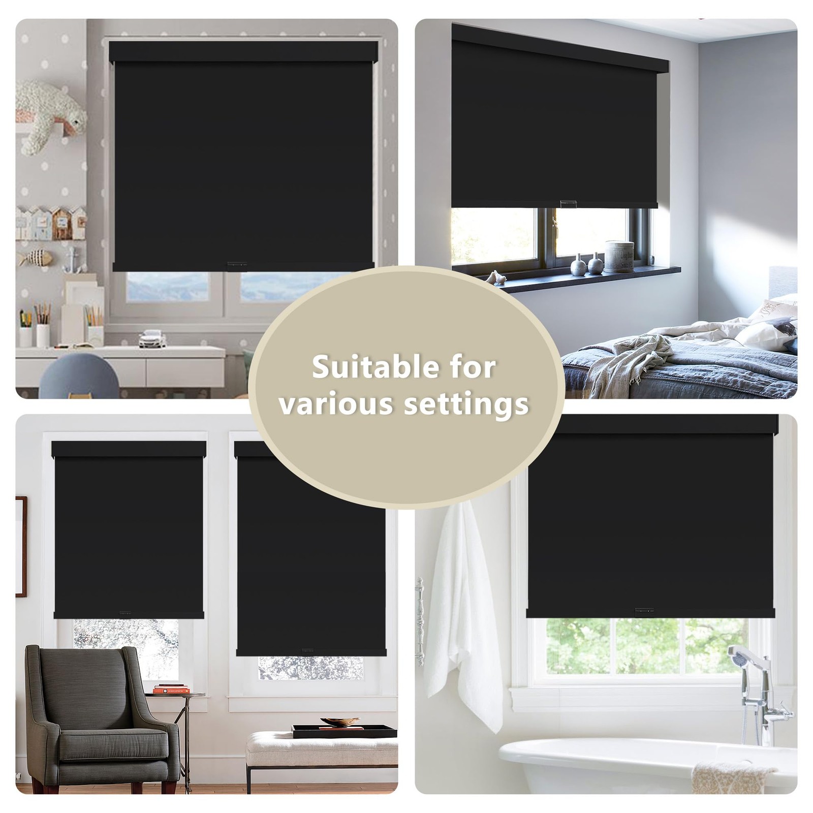 Cordless Blackout Roller Shades Blinds for Windows Free-Stop,Pull Down Room D…