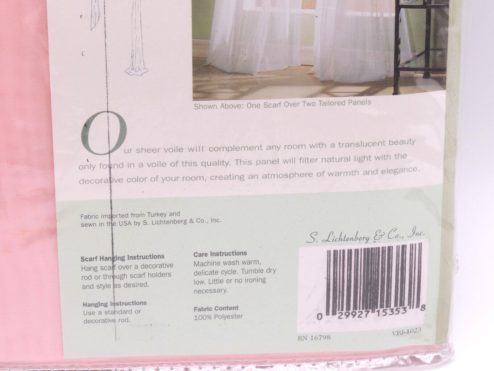 Pink Sheer Curtain Panels & Scarf Set Capri Lichtenberg Voile 59X84″ Rose New
