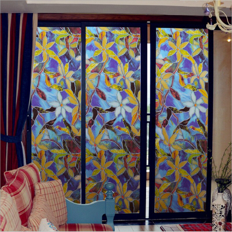 Flower No Glue Static Decorative Privacy Window Films for Glass 17.7″x78.7″