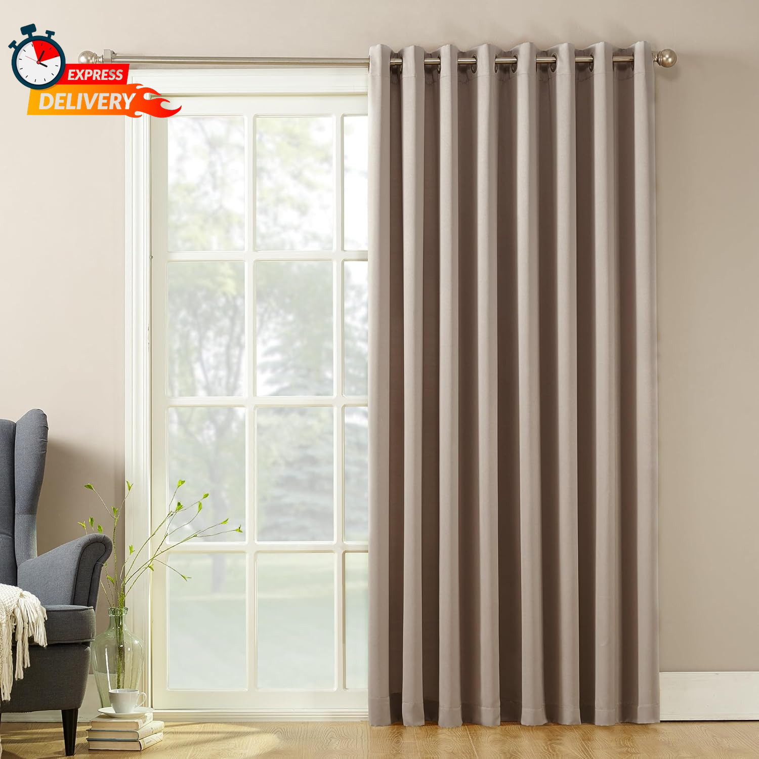 Sun Zero Barrow Energy Efficient Grommet Sliding Patio Door Curtain Panel, 100″
