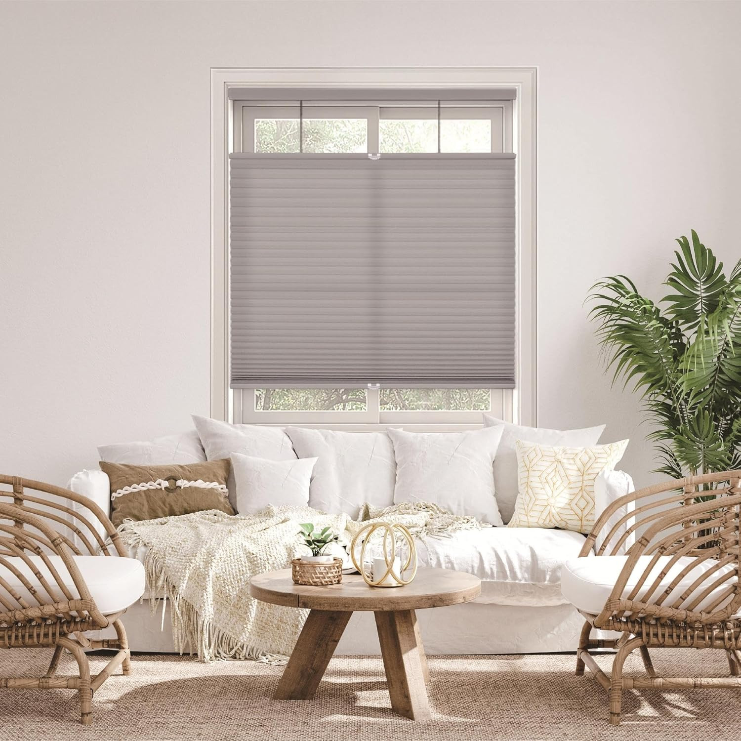 Cordless 1.5″ Light Filtering Top Down Bottom Up Cellular Shade, Anchor Gray 58x