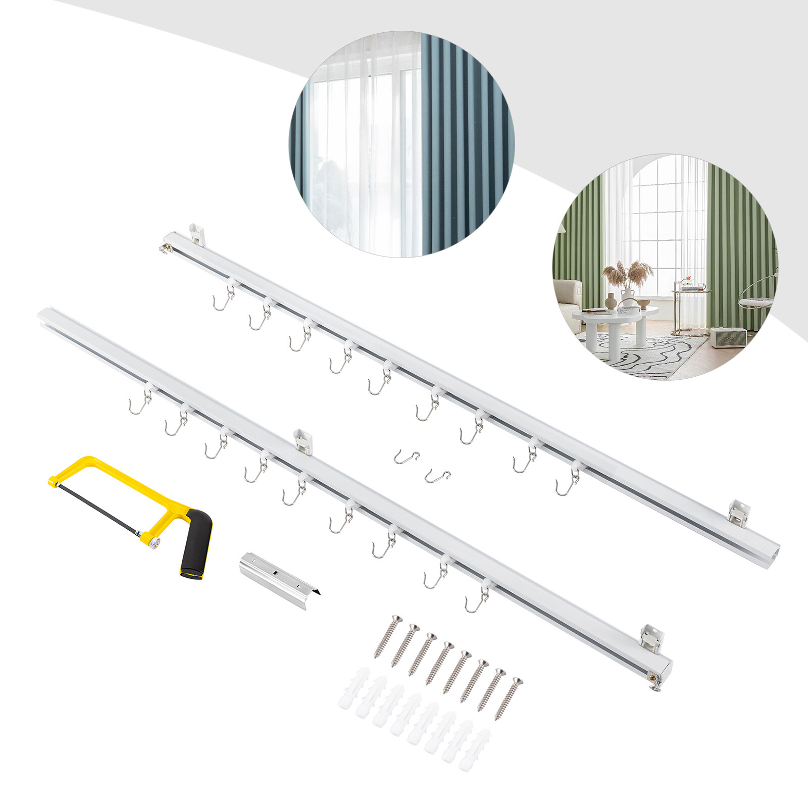 Ceiling Mounted Curtain Track Kit w/ Hooks 3ft-6ft Curtain Track for Space,White