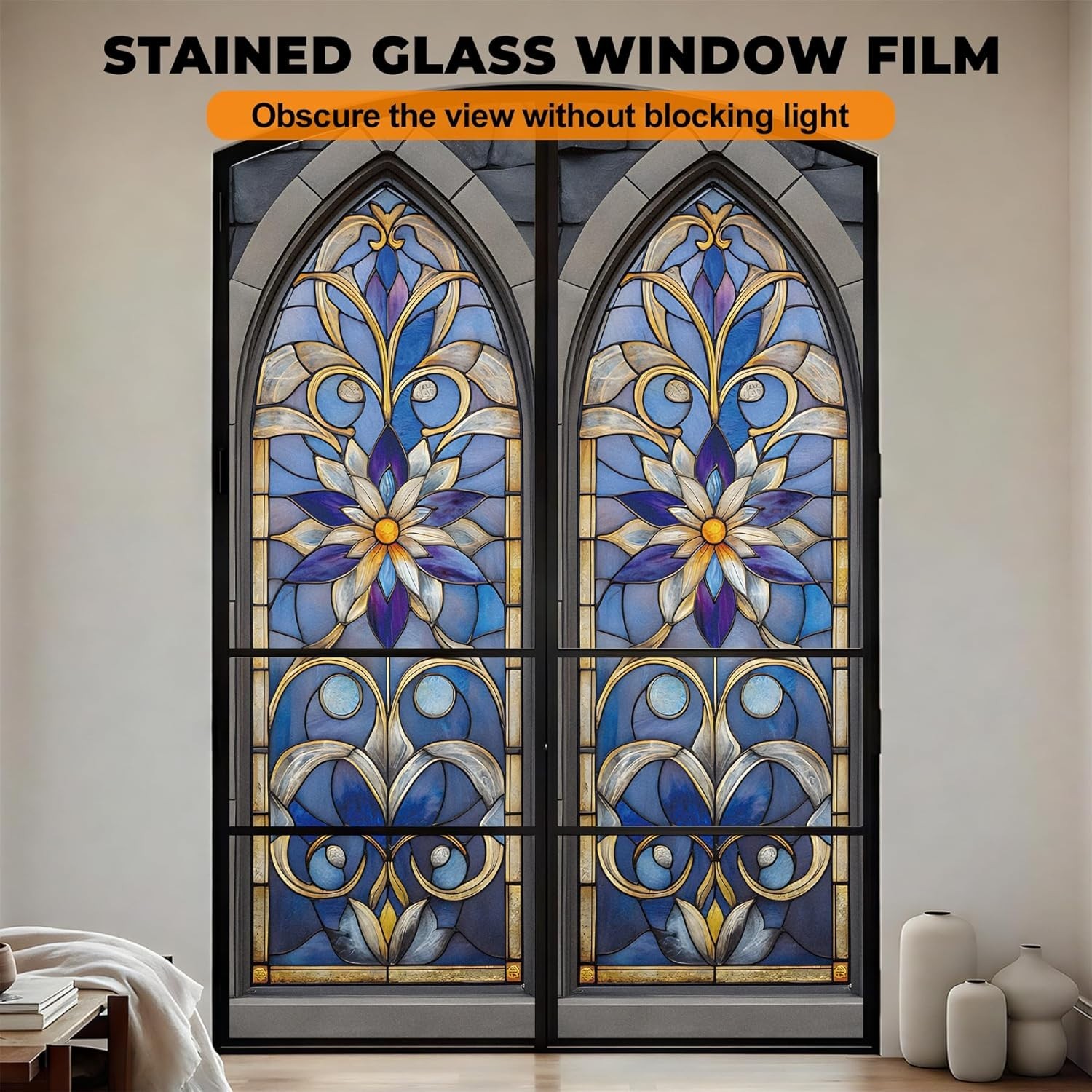 Stained Glass Window Privacy Film, Static Cling, Reusable Decorative Window Stic