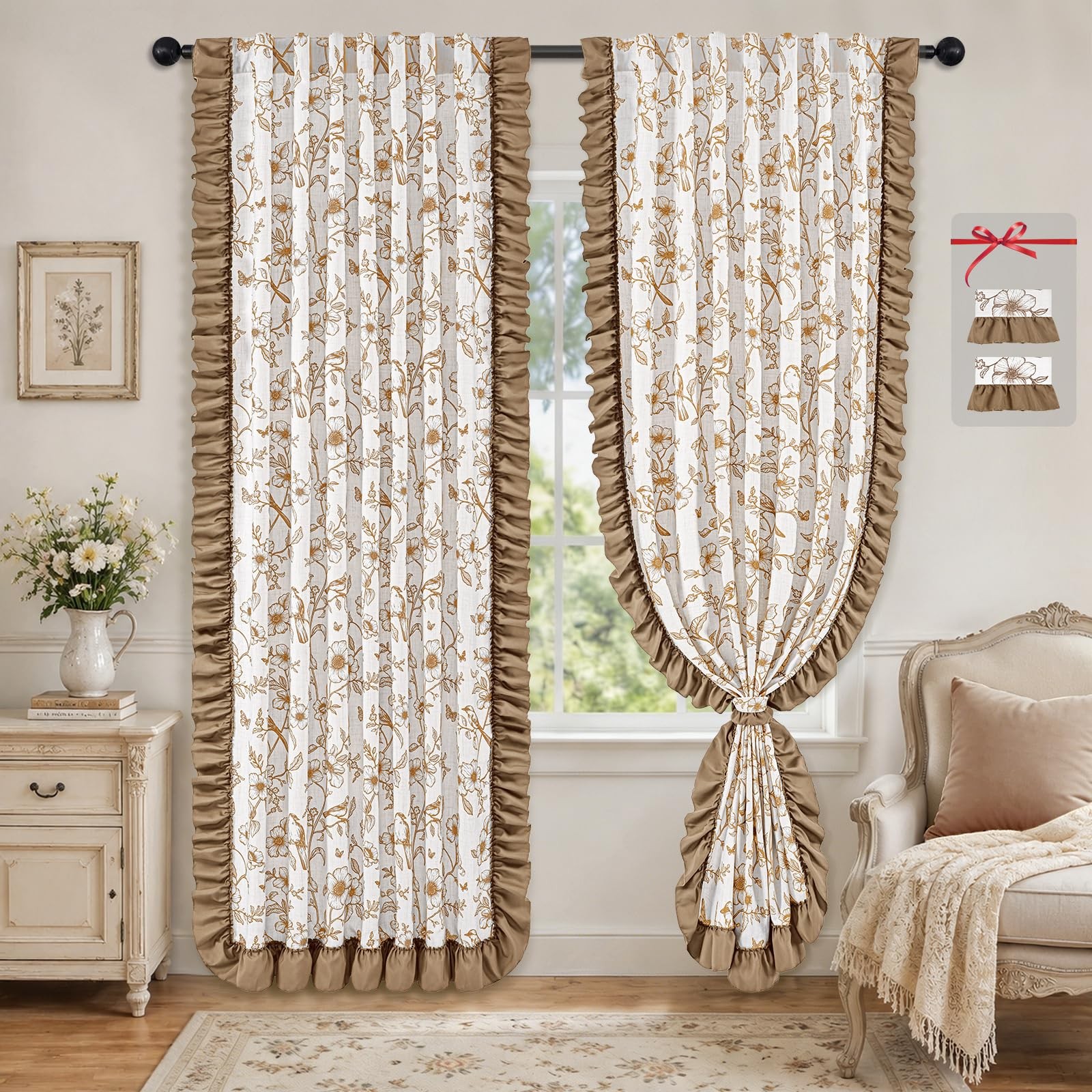 Floral Curtains for Living Room 84 Inch Length Farmhouse French Bedroom Curta…