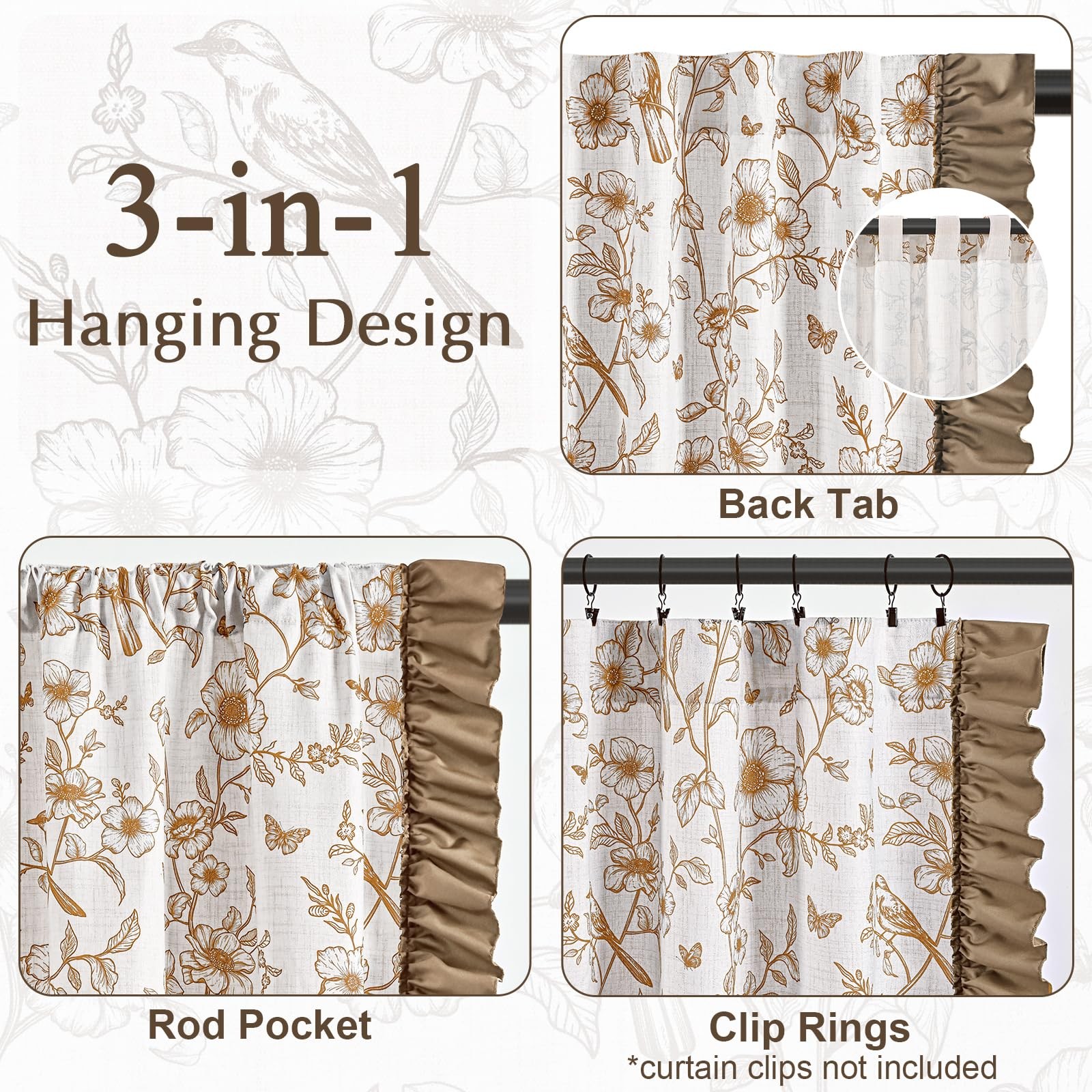 Floral Curtains for Living Room 84 Inch Length Farmhouse French Bedroom Curta…