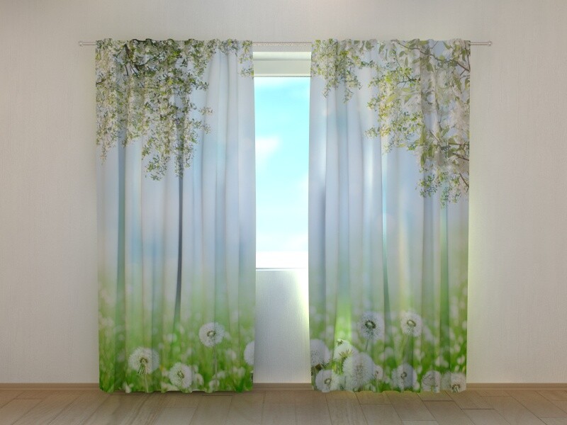 3D Curtain Printed White Dandelions summer field flower Wellmira Made to Measure