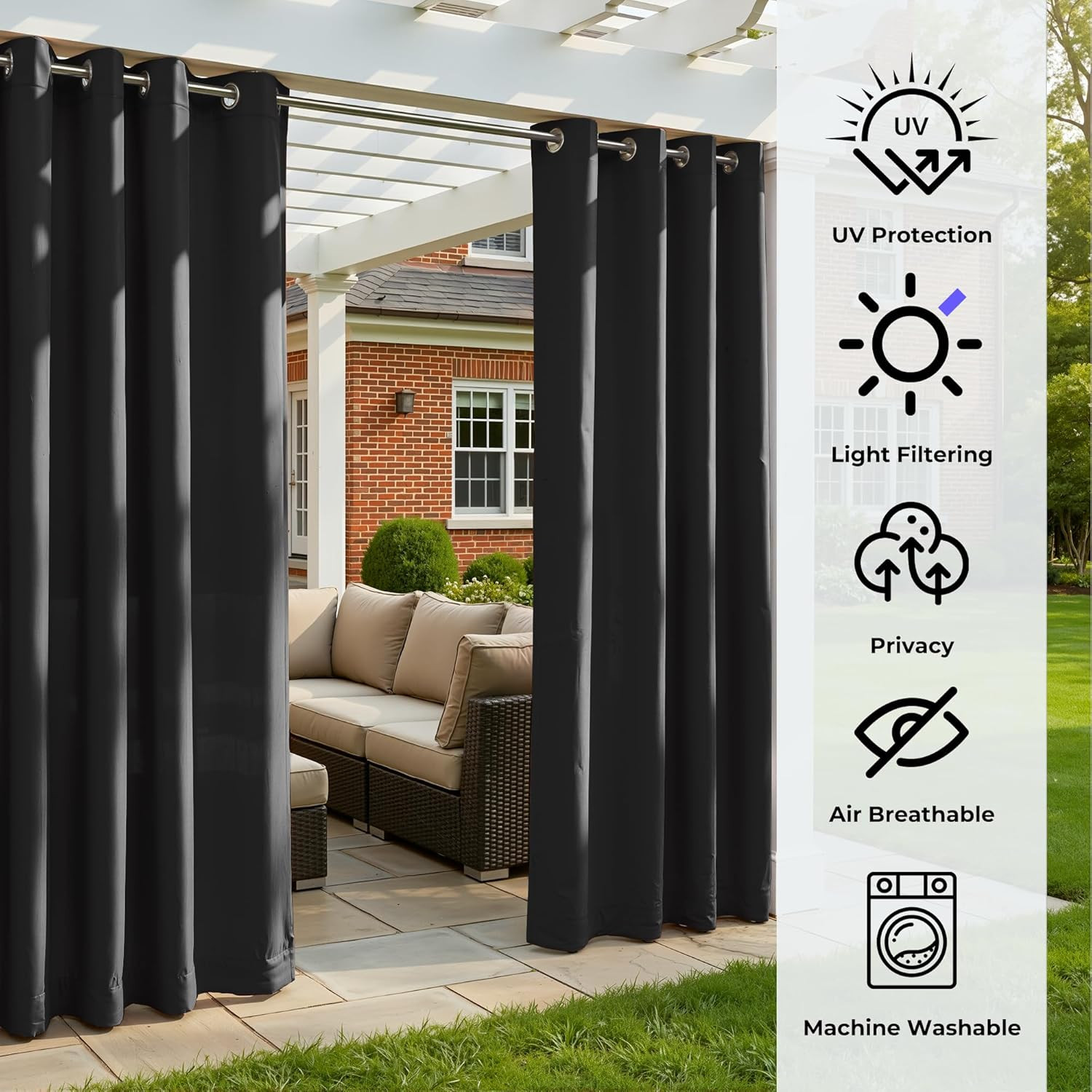 Set of 4 Outdoor Curtains for Patio Waterproof, Breathable Grommet Privacy Panel