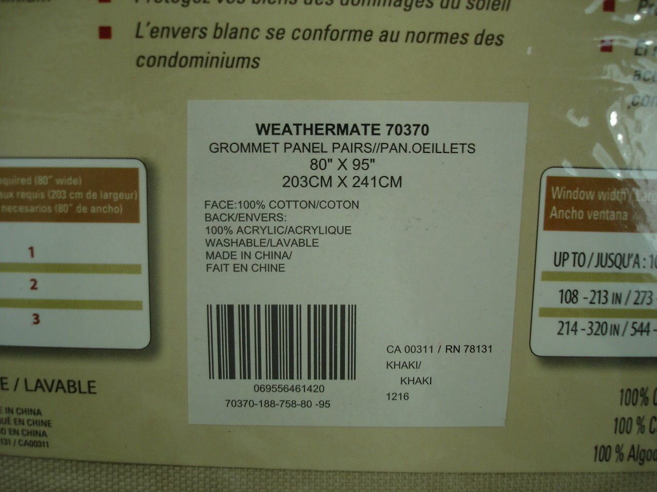 Thermalogic Weathermate Grommet Curtain Panel Pair 80 X 95 KHAKI 70370 NEW