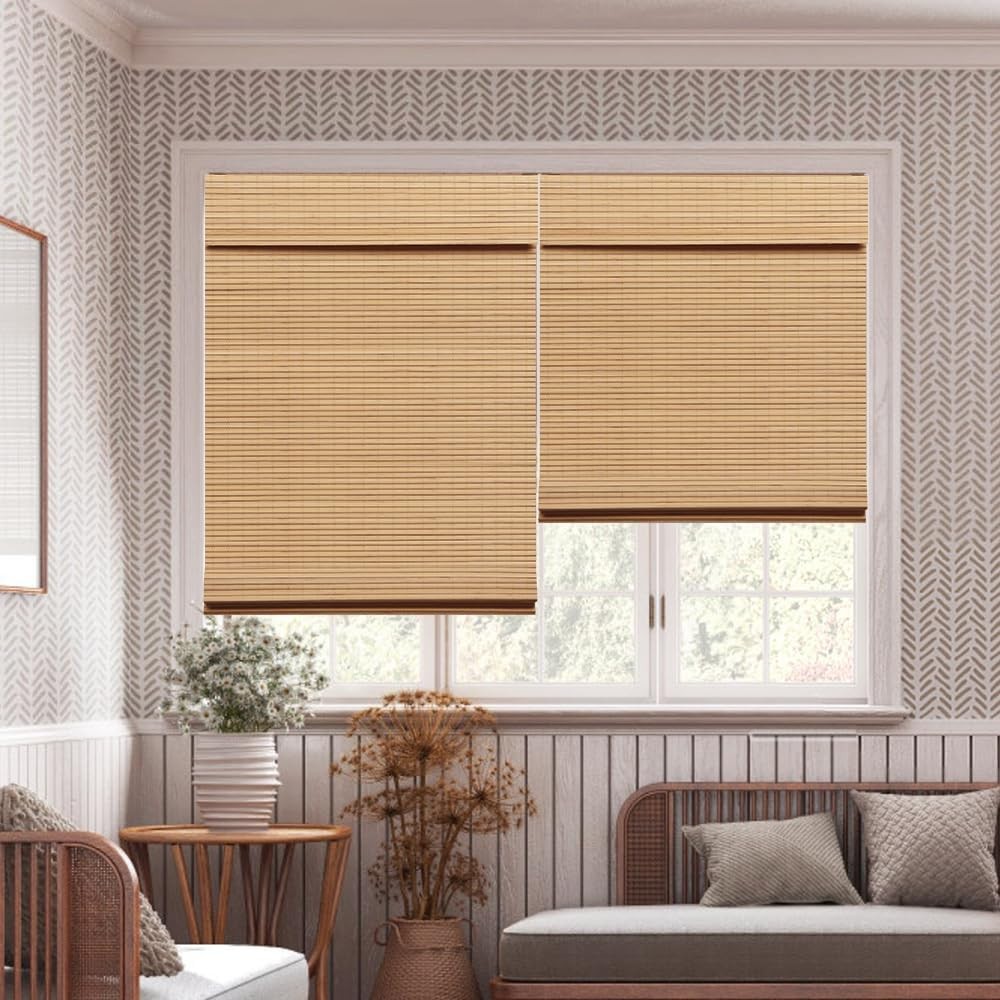LUCKUP Cordless Bamboo Roman Blinds Shades for Indoor Windows-Blackout Blinds