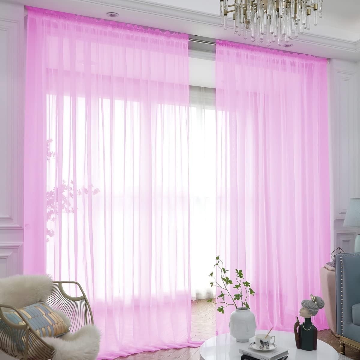Stylish 2-Pack Pink Sheer Curtains 63” Long – Perfect for Any Room