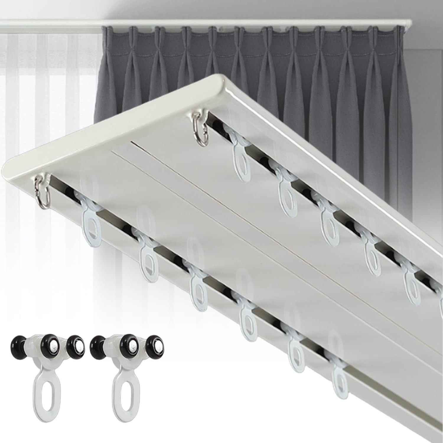 Double Row Curtain Track, Silent Aluminum Alloy Ceiling Curtain Track System, He