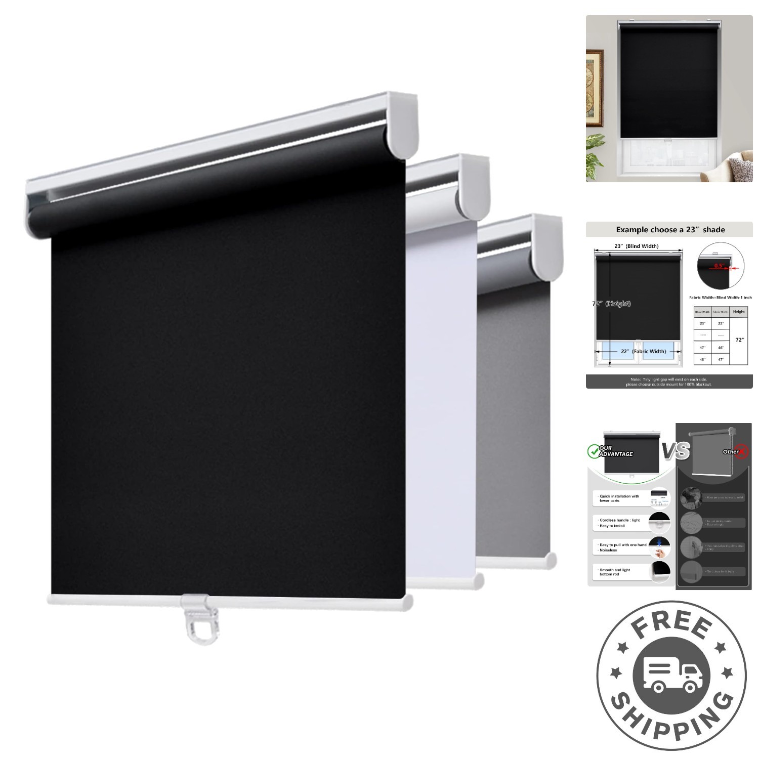 23″ W x 72″ H Cordless Blackout Blinds – Stylish UV Protection for Any Room