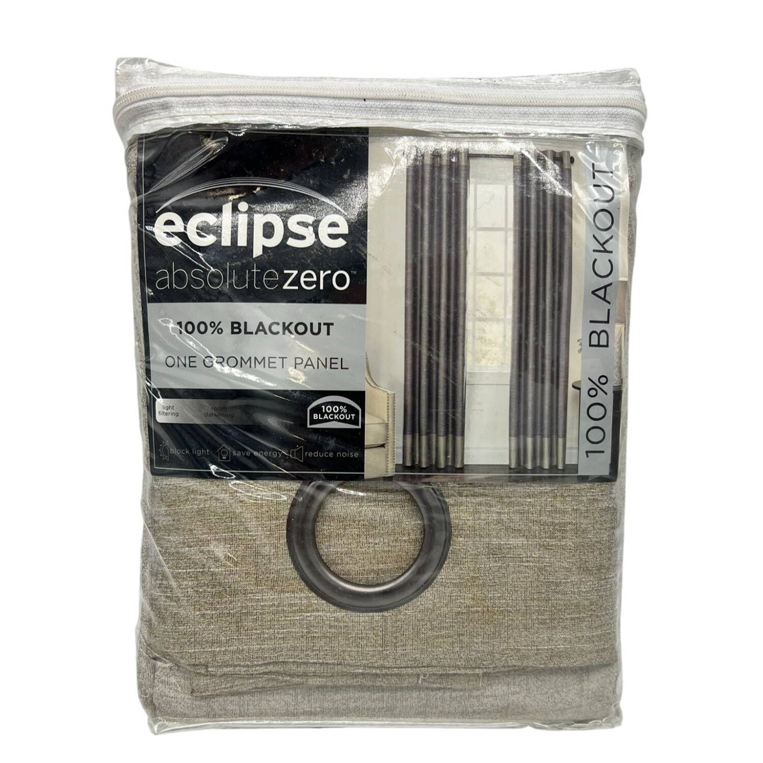 NEW Eclipse Absolute Zero 100% Blackout Curtain Grommet Panel Beige Gray Boxed