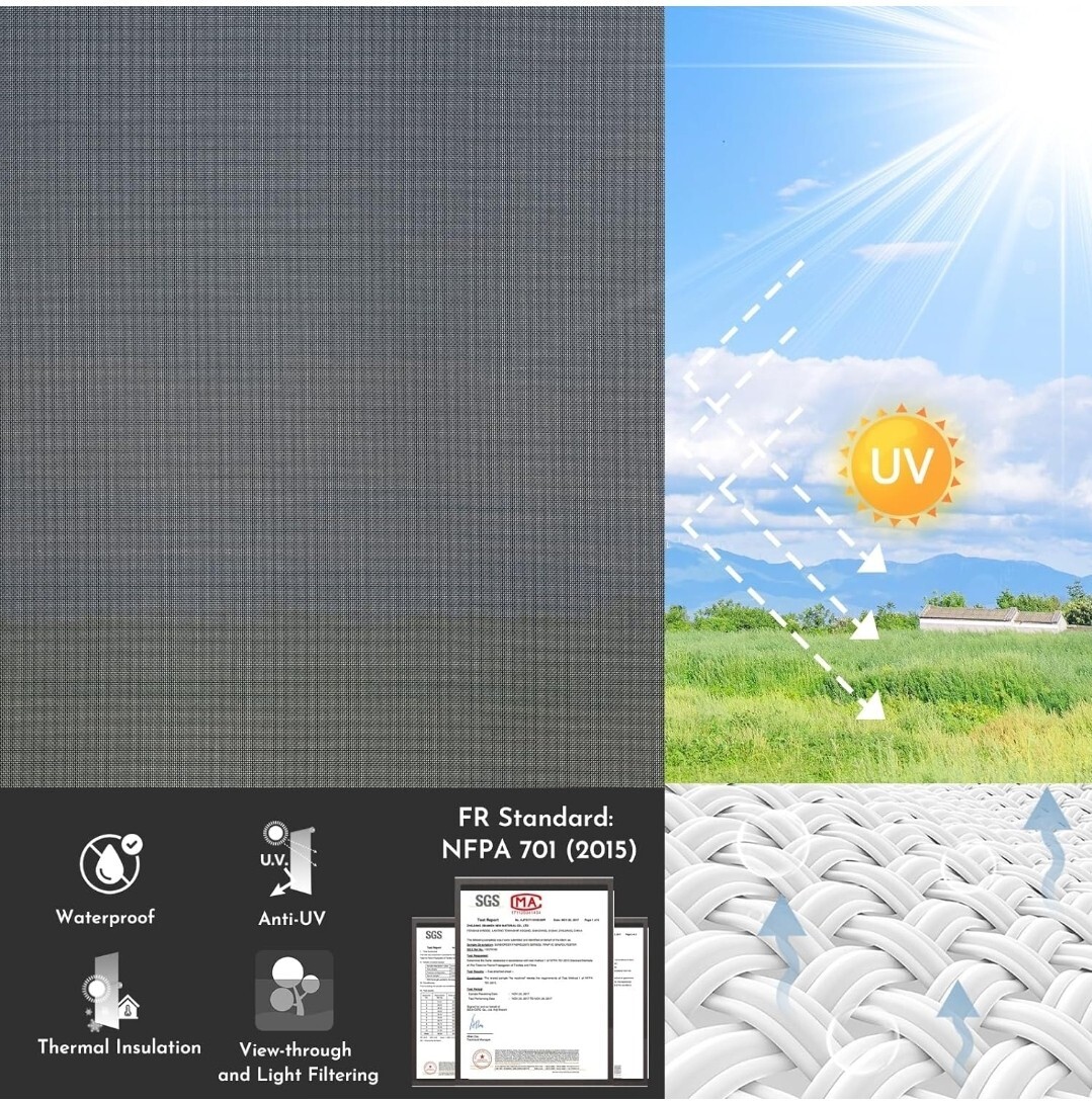 Free-Stop Cordless Solar Window Shades Light 27″W x 72″H (Ready Made) Blk(M602