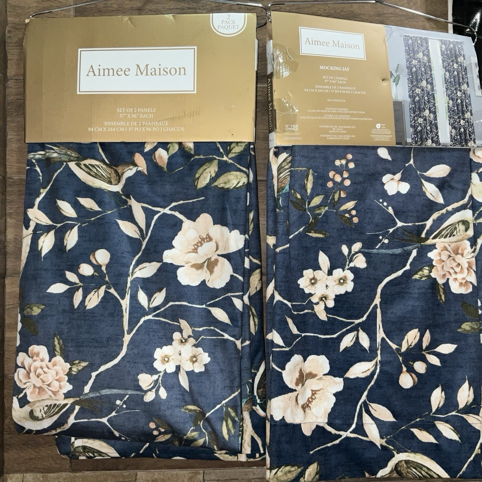 Set of 4 Window Panels – Aimee Maison Mocking Jay Birds Drapes – Blue – 37 x 96”