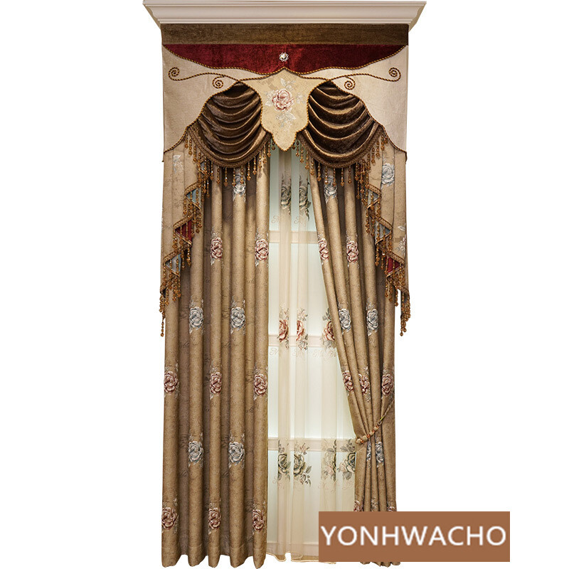 Custom modern high precision jacquard brown cloth curtain valance drape C1616