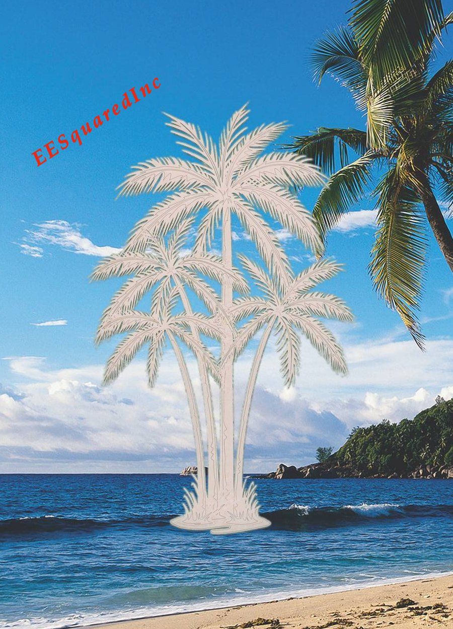 Palm Trees Window Cling OVAL 15×23 Etched Glass Look Decals Tropical Door Decor