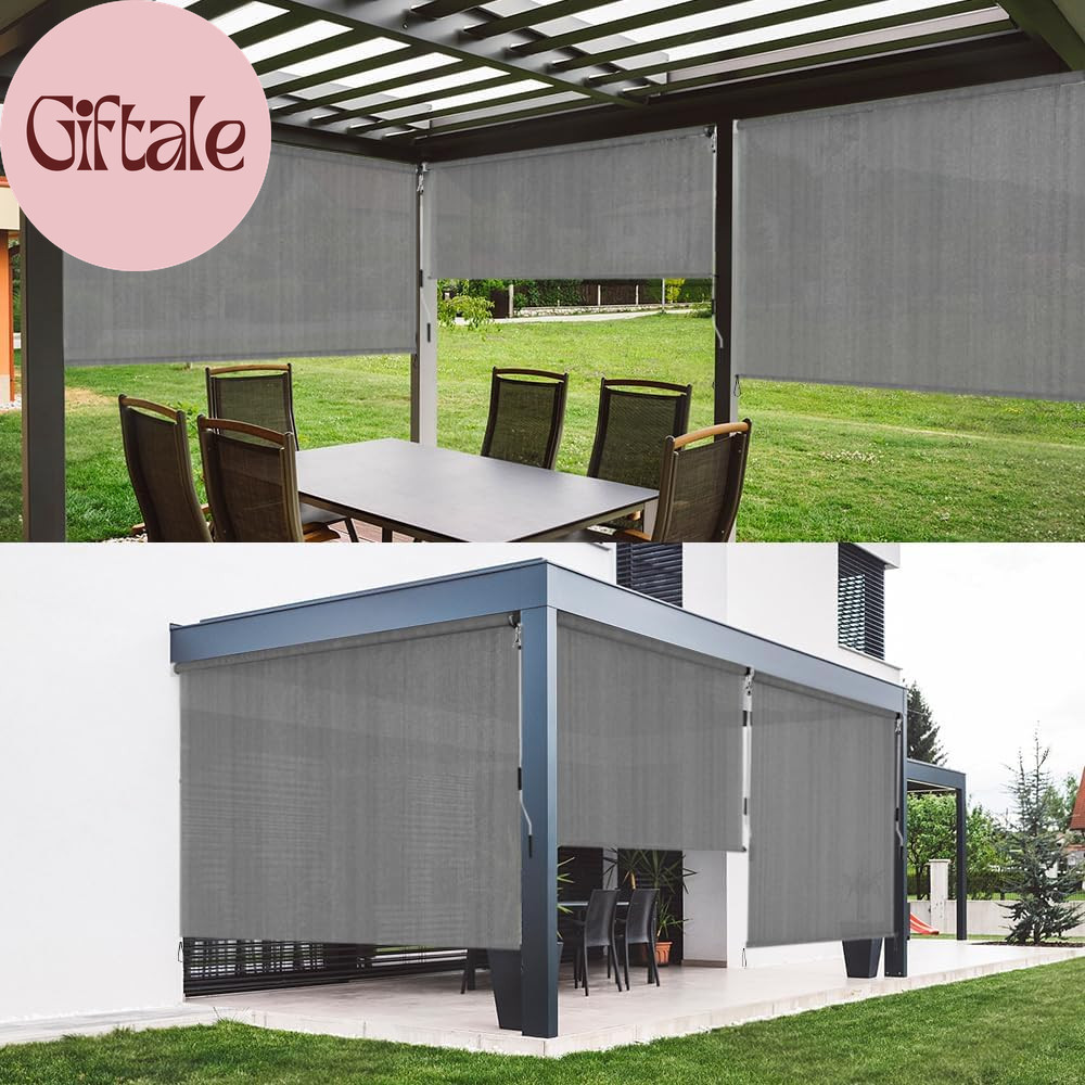 Outdoor Sunshade Roller Shades 72″ W X 72″ H, Cordless Roll up Shade Blinds Priv