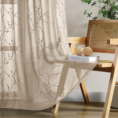 Sheer Curtains 52 X 84 Inches Length 2 Panels 52″W x 84″L (Pack of 2) Taupe
