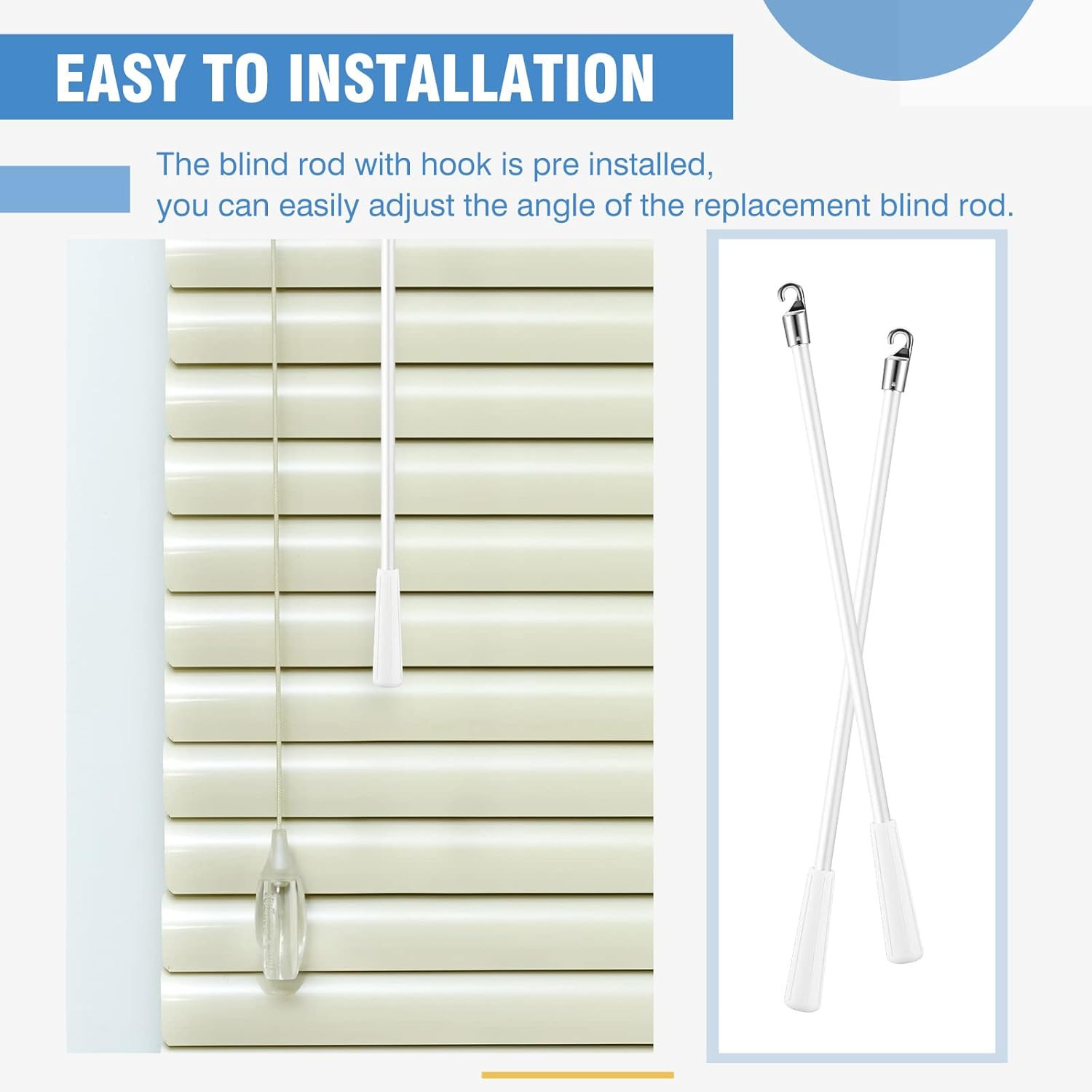 4 Pcs Blinds Wand Replacement with Hook and Handle White Fiberglass Long Vertica