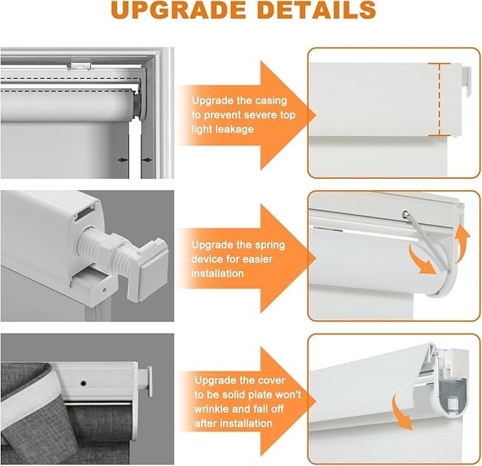 No Drill Light Filtering Roller Shades Cordless Linen Fabric White Window Blinds