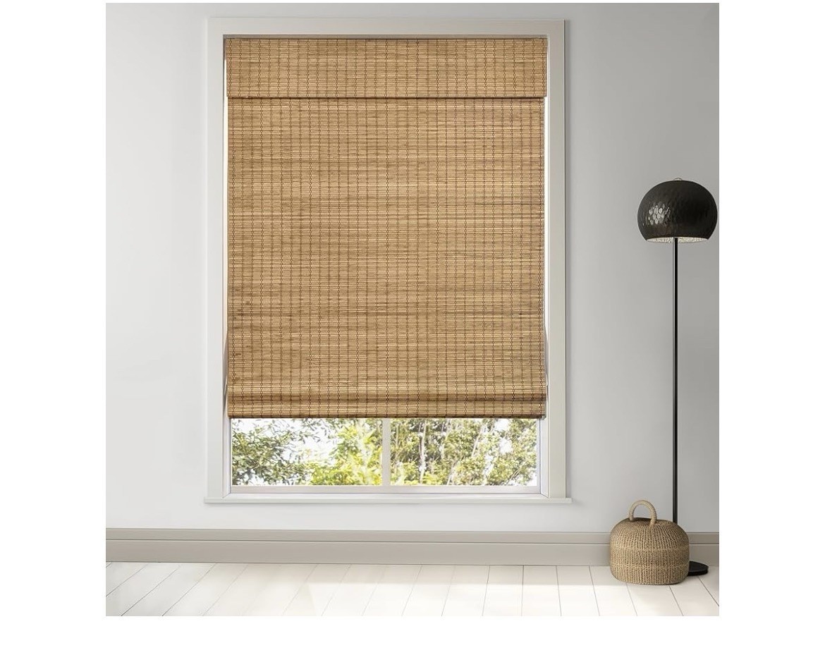 Cordless Bamboo Roman Shades Privacy Blinds for Interior Windows 35”W x 64″ H