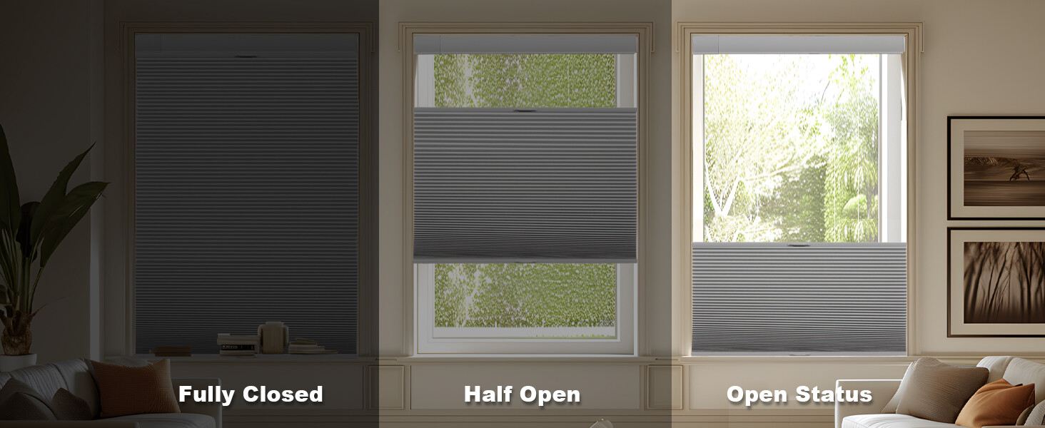 No Screw Installation Clearance Light Filtering Gray Cellular Blinds Honeycomb