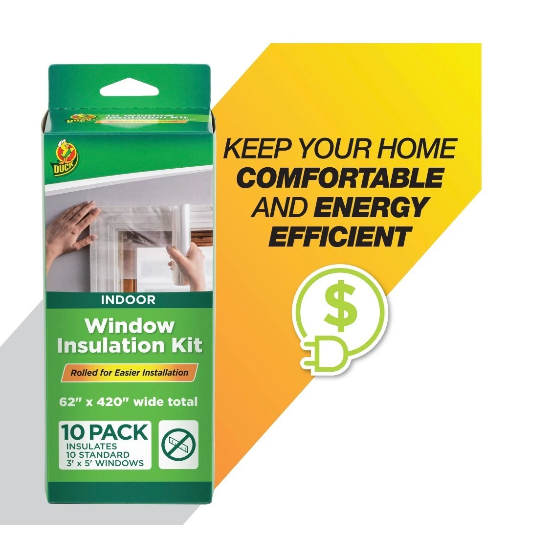 Duck Brand 62 in. x 420 in. Rolled Insulation Film Window Kit, Fits up to 10 Win