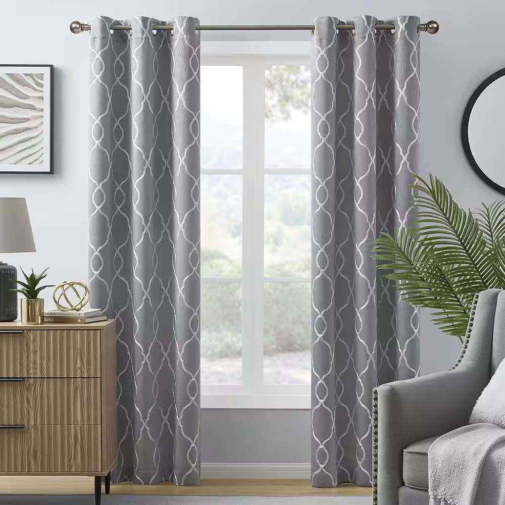 Alona Lattice Embroidery 38 In. W X 84 In. L Grommet Blackout Curtain (Single Pa