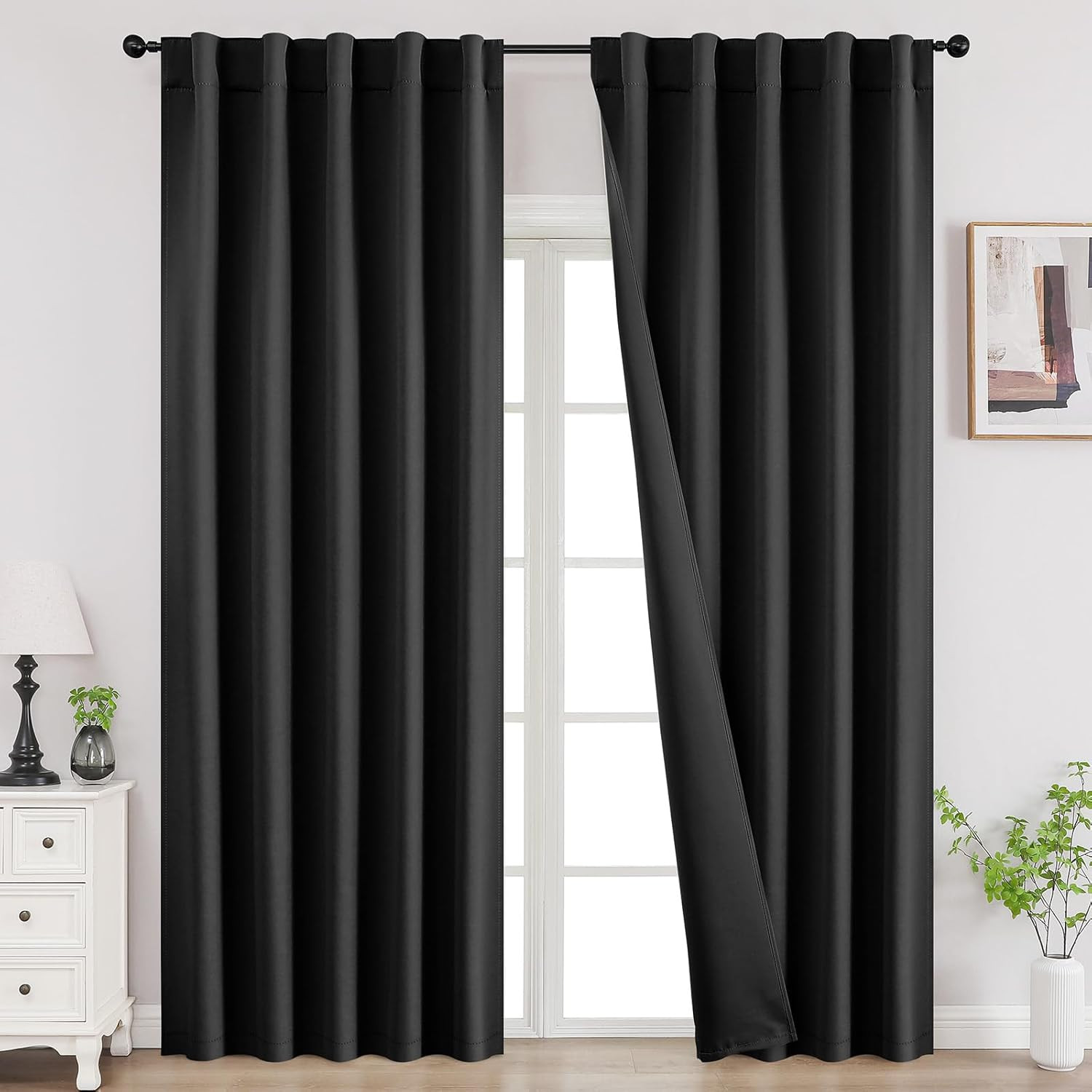 Blackout Curtains for Bedroom, Black Out Curtains 96 Inch Long 2 Panels, Long Bl