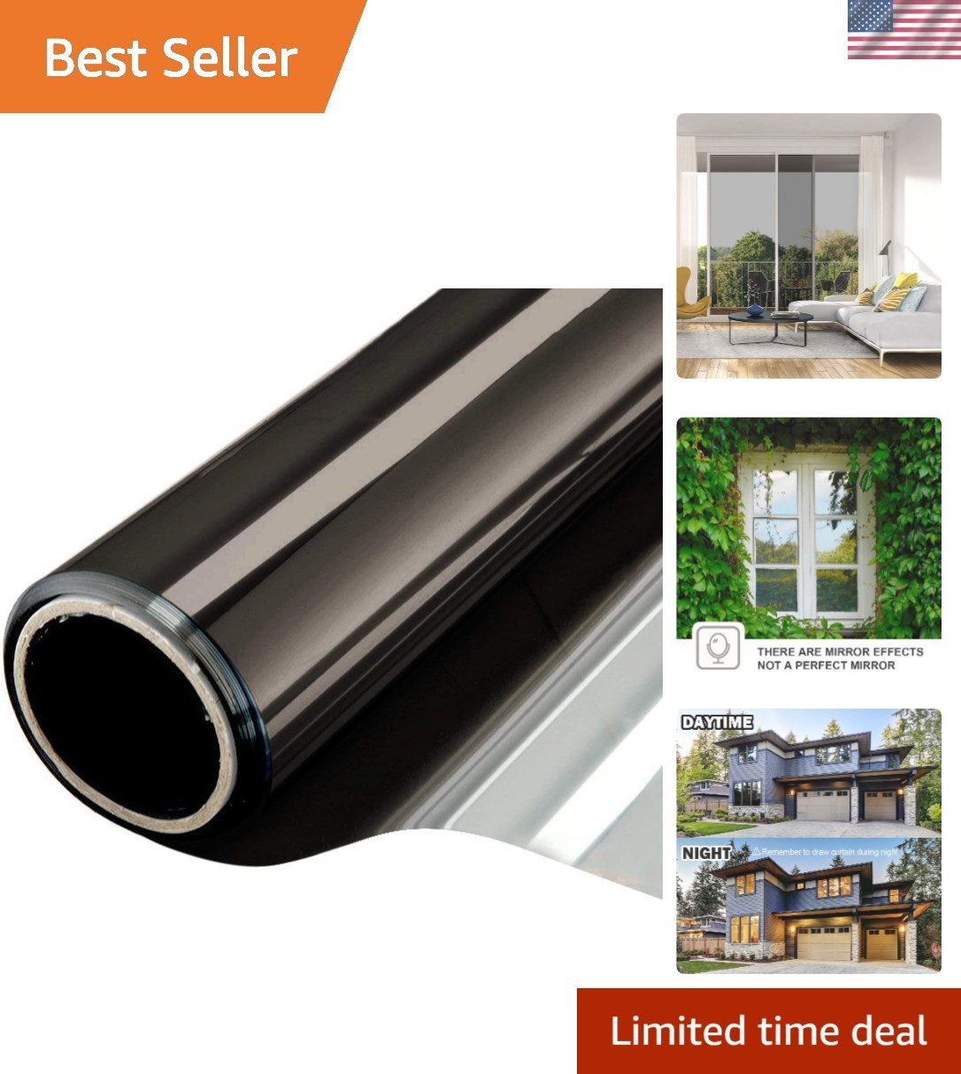High-Quality Black Silver Window Film – 17.5” x 6.5” Anti-UV & Heat Control