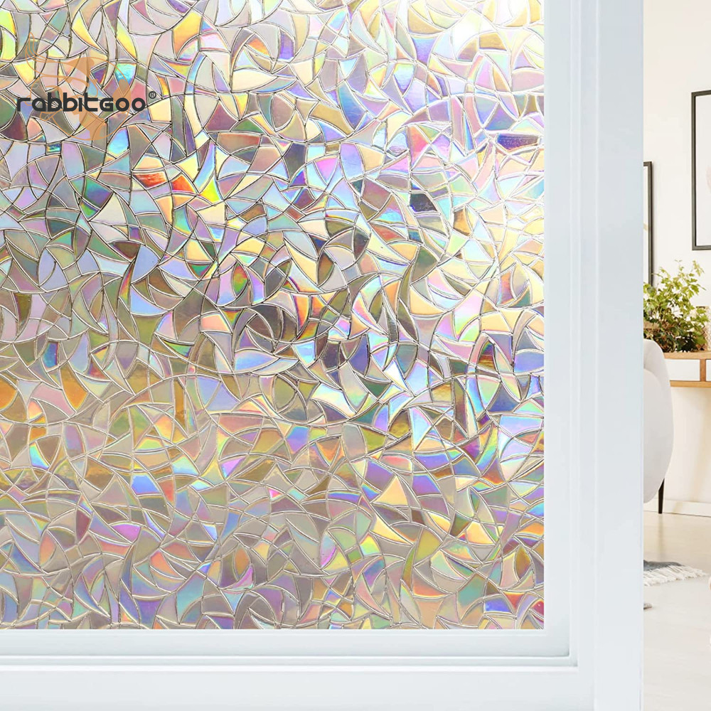 Rabbitgoo 3D Privacy Window Film Decorative Rainbow Static Cling 23.6″ x 78.7″