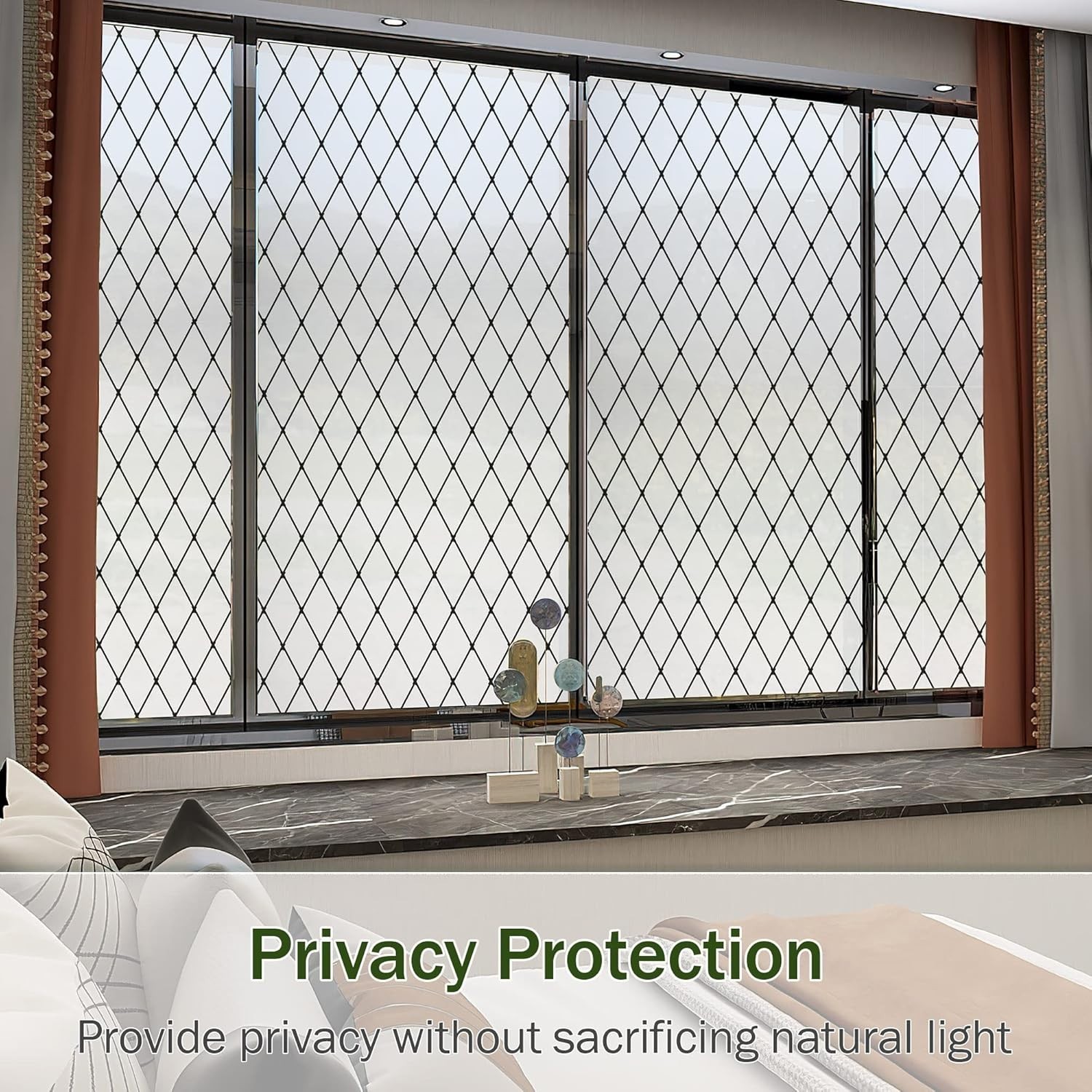 VELIMAX Frosted Black Lattice Window Film Static Cling Window Privacy Films Deco