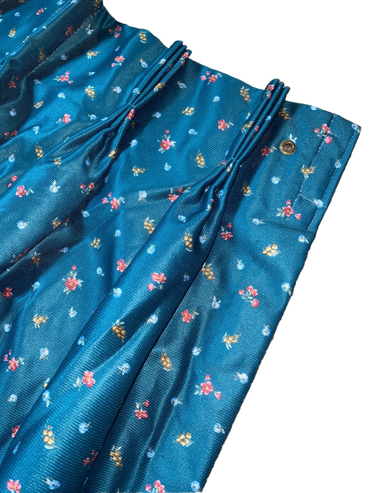 Set of 8 Vintage Pinch Pleat Drapes Green Floral Curtains Retro 1960s Rare Panel