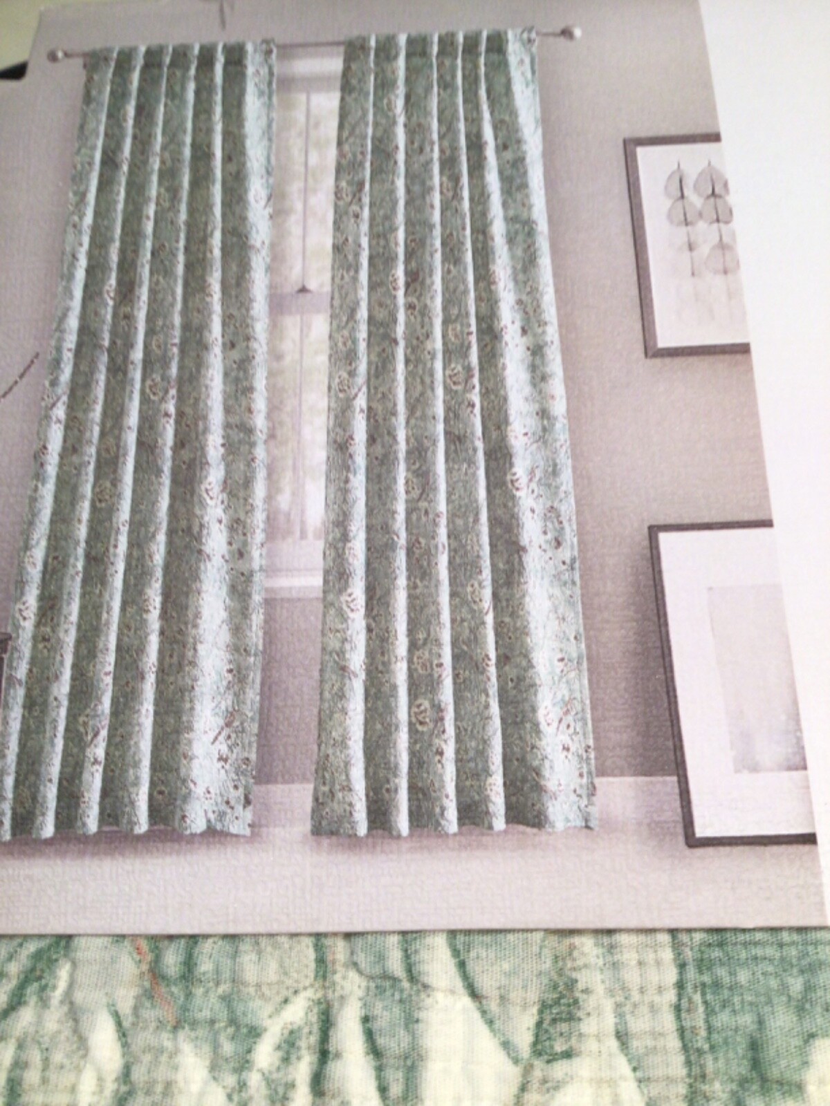 ENVOGUE 37×96 Curtain Panels Floral bird Matelasse 2 Pc Set Rod pocket back tab