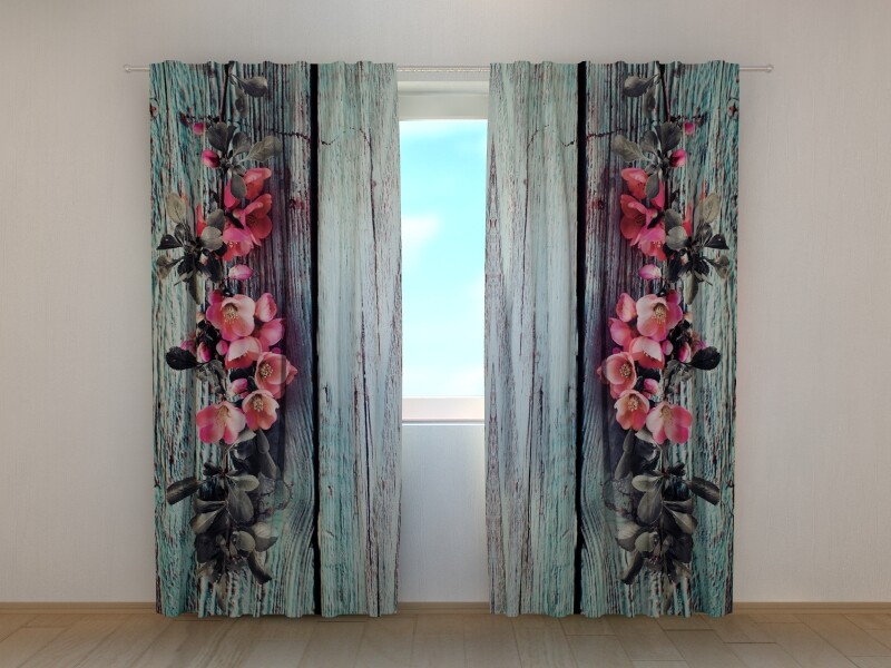 Window Curtain Printed Elegant Duo Image Wellmira Flowers Wood Made to Measure