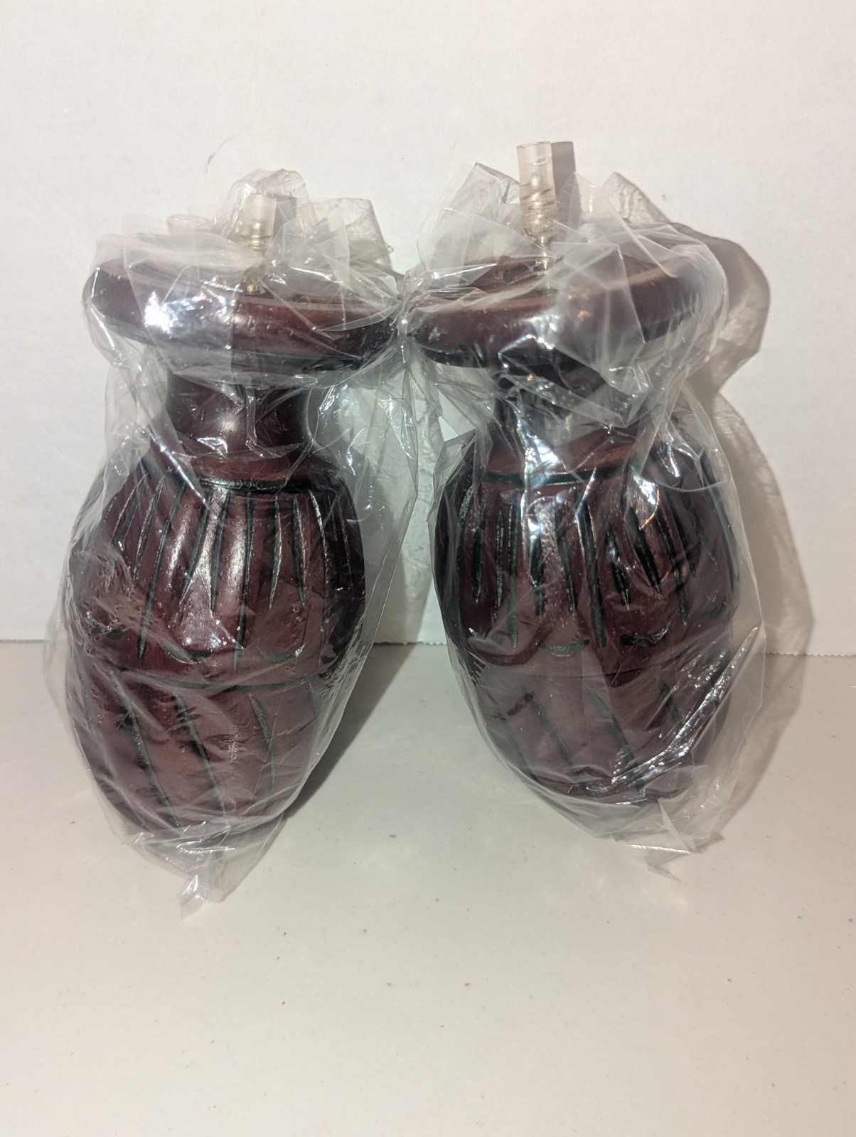 2x Wooden Fluted Drapery Curtain Rod Finials Fits 2″ Rod Screw On Mahogany