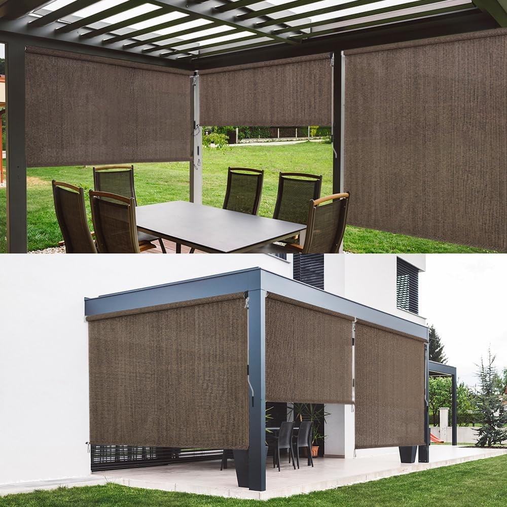 Outdoor Sunshade Roller Shades 4′ W x 6′ H, Cordless Roll Up Shade Blinds