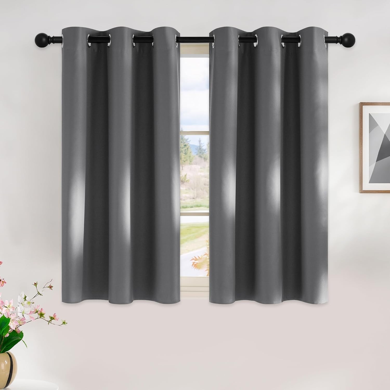 Thermal Insulated Grey Blackout Drapes, Grommet Top, 42W x 45L Inches – 2 Panels