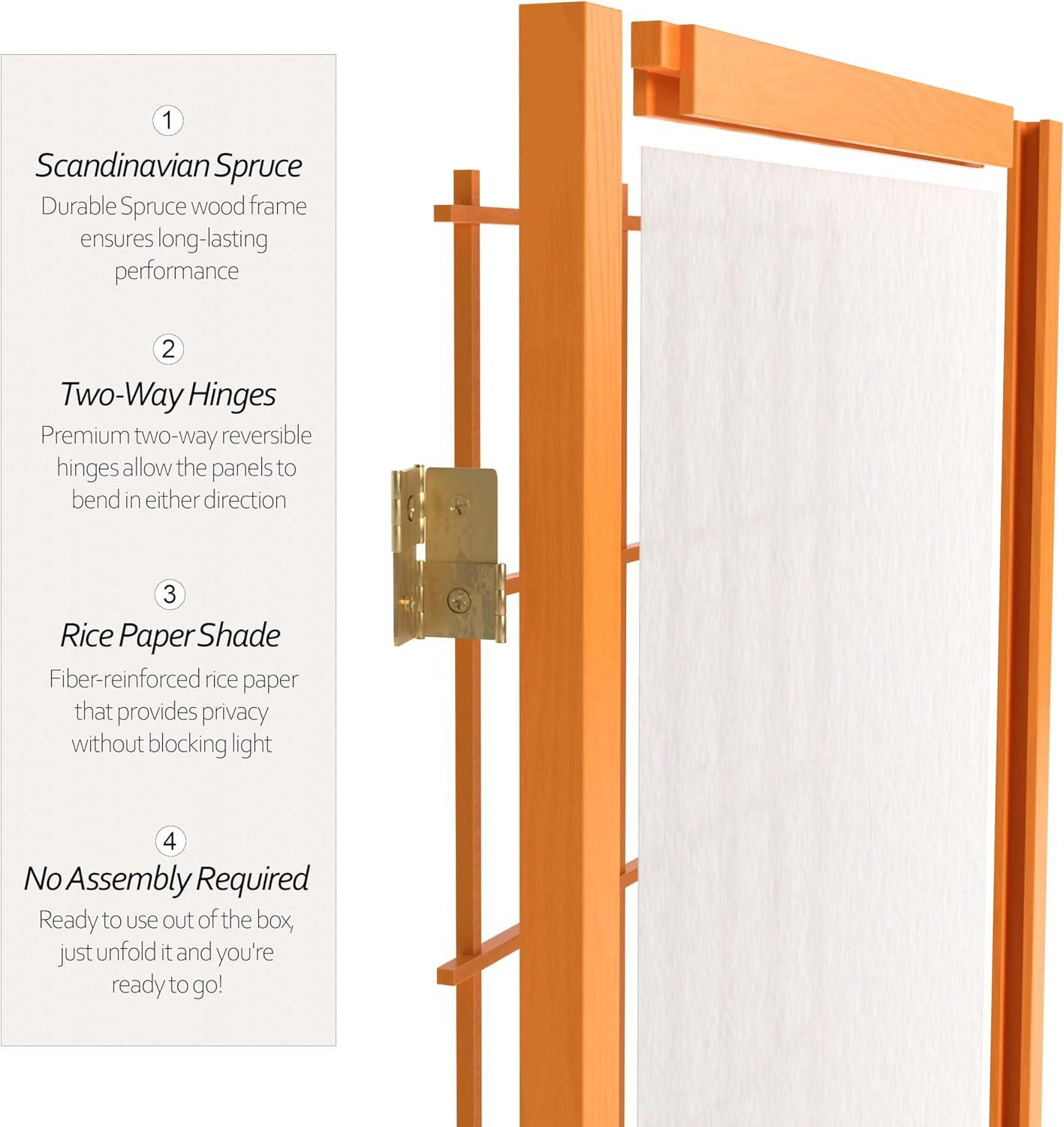 4 Ft Honey Shoji Screen – 3 Panel Short Window Pane Divider