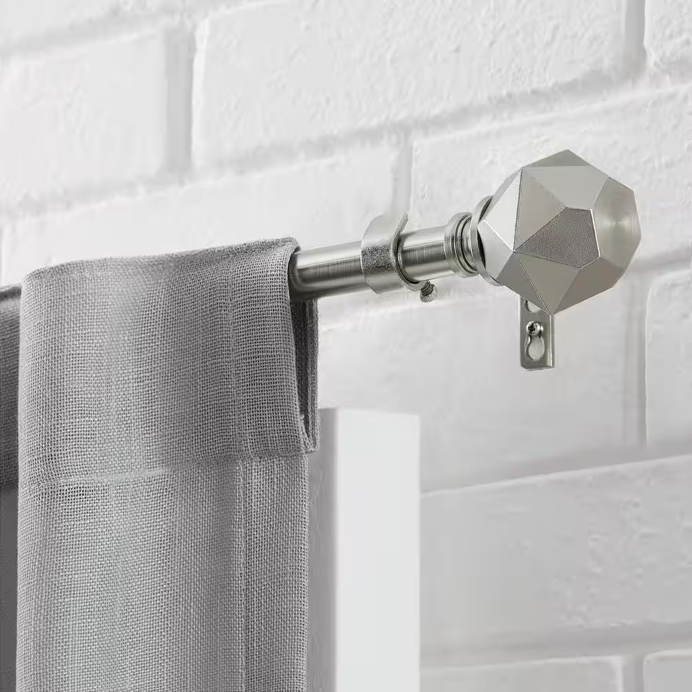 36 In. – 66 In. Telescoping 3/4 In. Single Curtain Rod Kit in Brushed Nickel wit